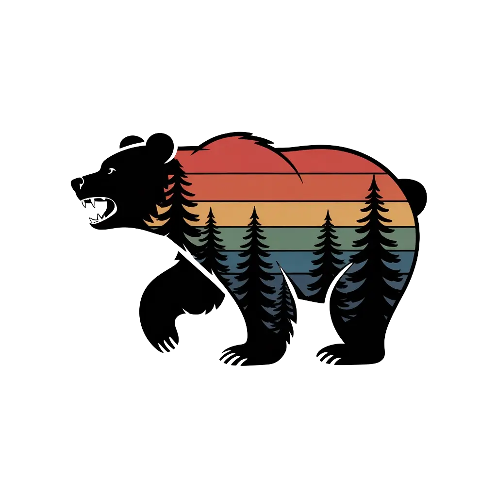 Minimalist retro bear graphic artwork refined for print-on-demand by Wyrlight