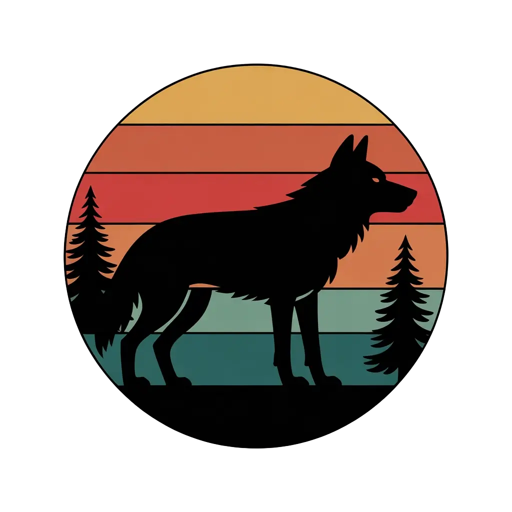 Minimalist retro wolf graphic artwork refined for print-on-demand by Wyrlight