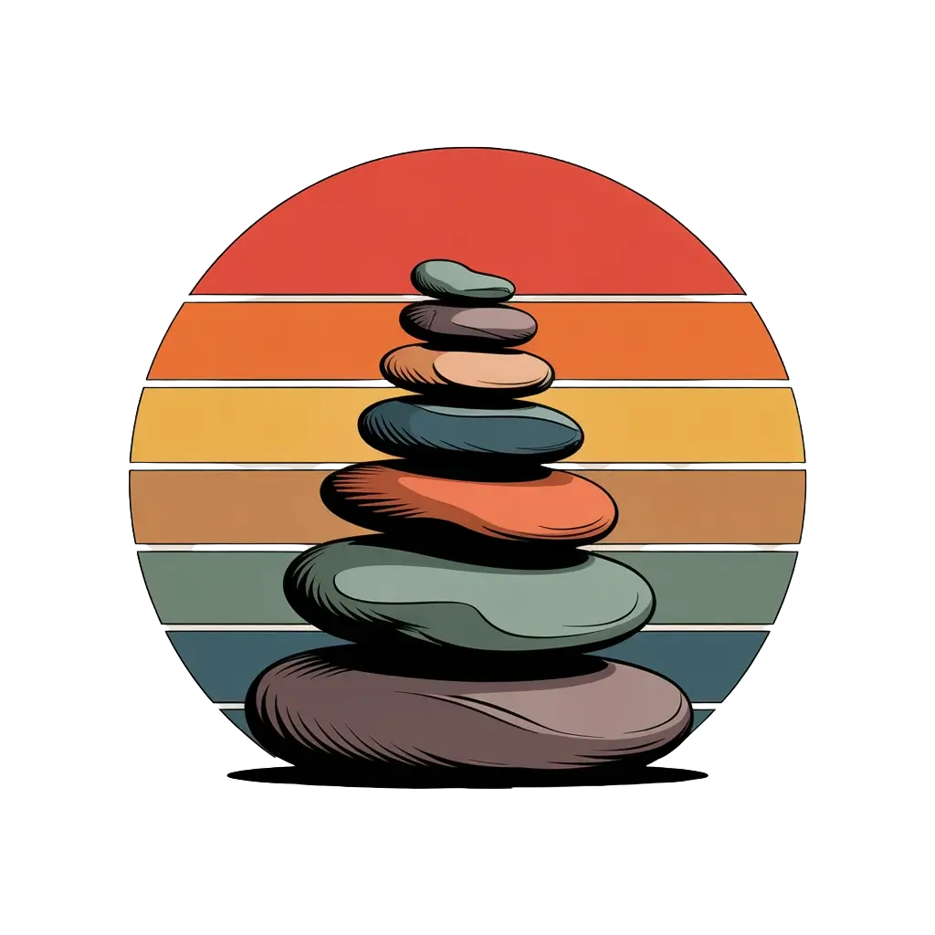 Minimalist zen cairn graphic artwork refined for print-on-demand by Wyrlight